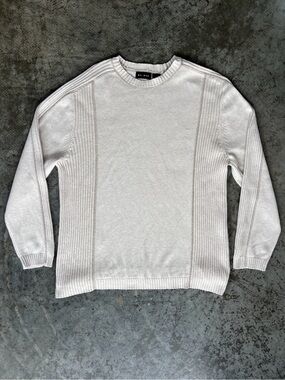 Axcess Knit Sweater Ivory White 100% Cotton Long Sleeve Ribbed Comfy Crewneck XL